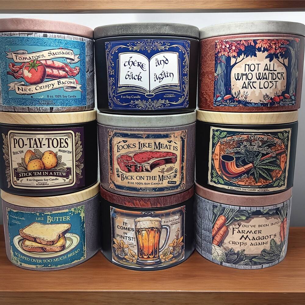 Lord of the Rings Fantasy Inspired Wood Wick Tin Candles
