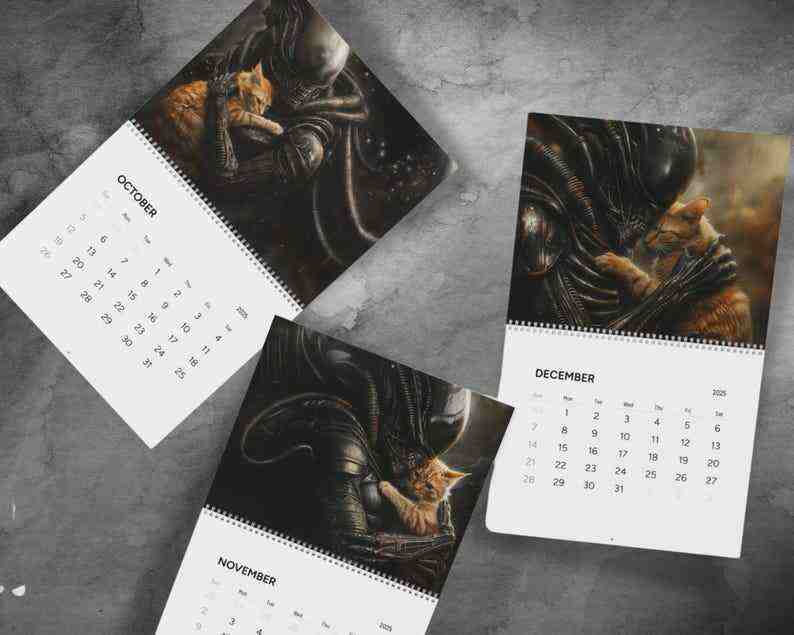 Xenomorph Alien x Jonesy Cat 2025 Wall Calendar