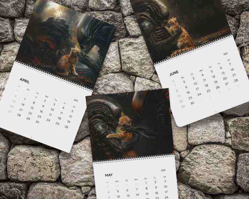 Xenomorph Alien x Jonesy Cat 2025 Wall Calendar