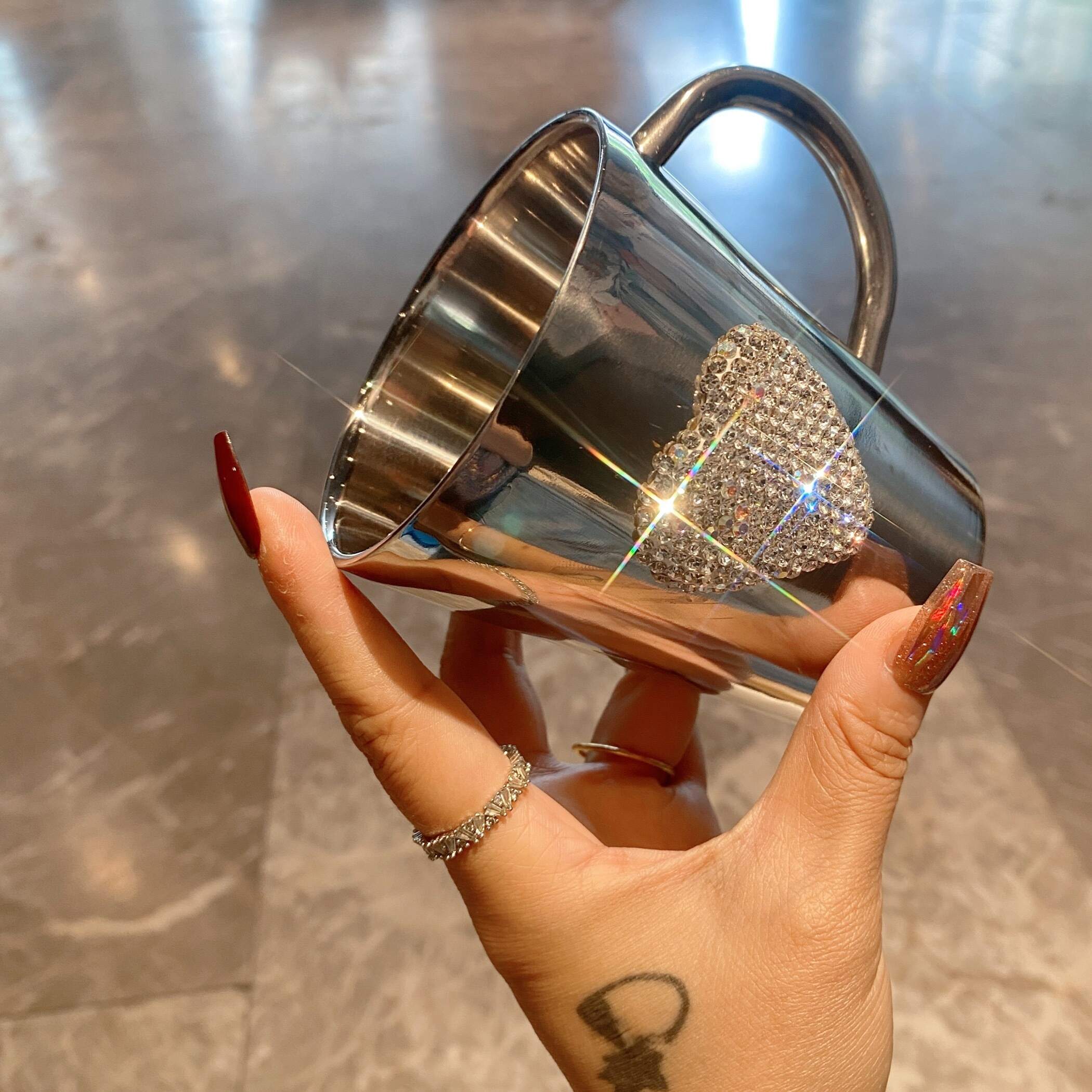 🎄Early Christmas Sale 49% OFF🎄💎Heart-Shaped Crystal Rhinestone Stainless Steel Coffee & Beer Mug🔥Buy 2 Get 10% OFF & Free Shipping