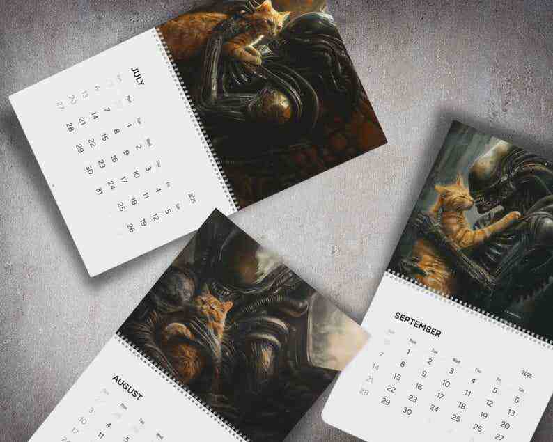 Xenomorph Alien x Jonesy Cat 2025 Wall Calendar