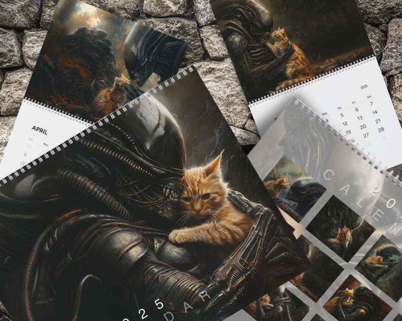 Xenomorph Alien x Jonesy Cat 2025 Wall Calendar