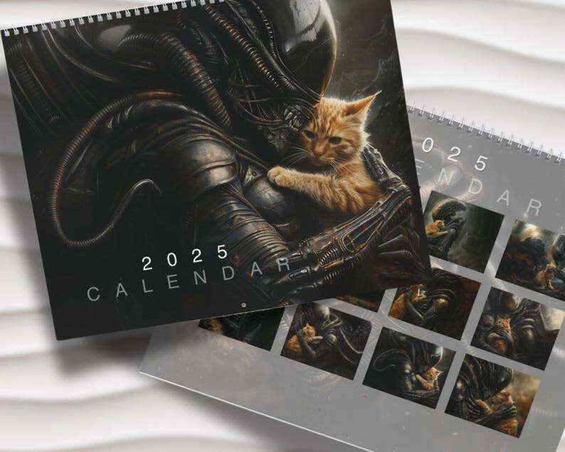 Xenomorph Alien x Jonesy Cat 2025 Wall Calendar