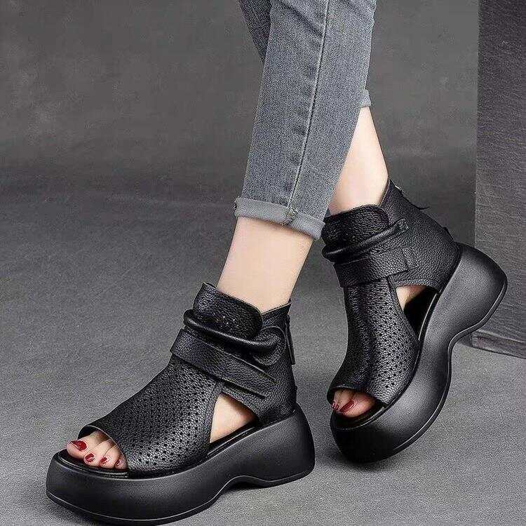 Velcro soft sole leather orthopedic Sandals