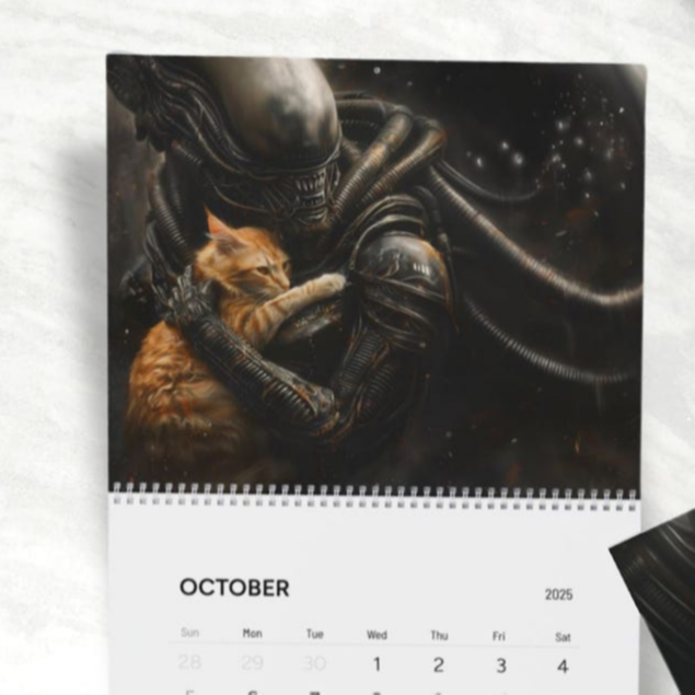 Xenomorph Alien x Jonesy Cat 2025 Wall Calendar